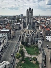 High angle view of buildings in city