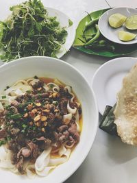 High angle view of food in bowl on table