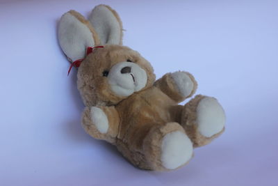 Close-up of stuffed toy over white background