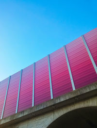 Low angle view of built structure against clear blue sky