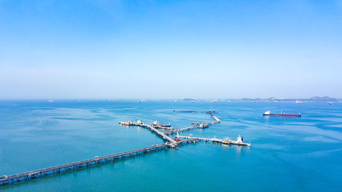 High angle view of ship in sea