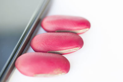 Close-up of pink box