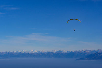 Low angle view of person paragliding against sky