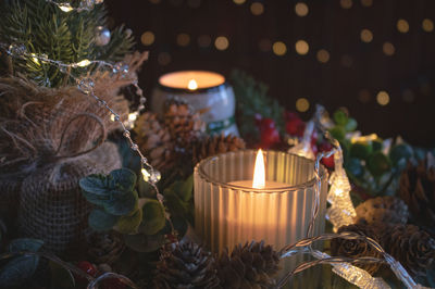 Close-up of illuminated candles