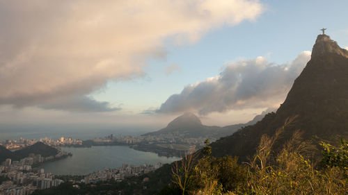 Panoramic view of buildings against cloudy sky