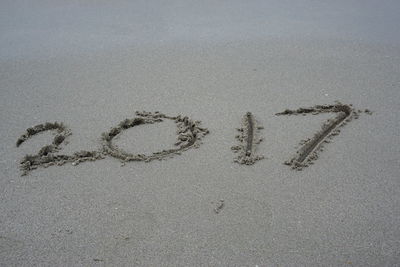 Text written on sand at beach