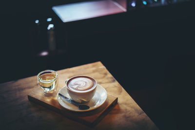 High angle view of coffee on table