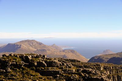 Scenic view of mountains against clear sky