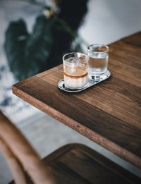 High angle view of water in glass on table