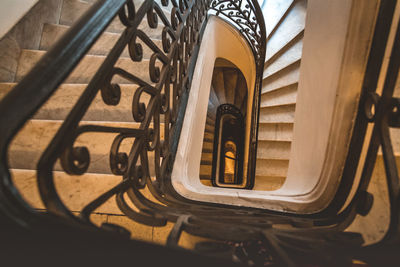 High angle view of spiral staircase in building