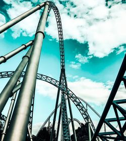 Low angle view of rollercoaster against sky