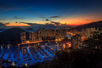 High angle view of city at night