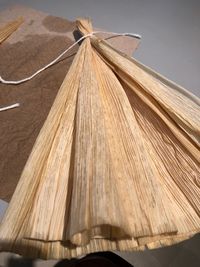 Low angle view of wooden plank against sky