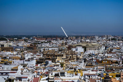 High angle shot of townscape against sky