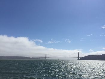 View of suspension bridge over sea