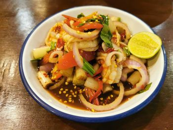 High angle view of meal served in bowl