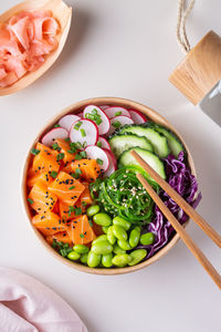 High angle view of food in bowl on table