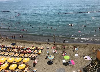 High angle view of people on beach