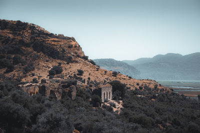 Scenic view of mountains against clear sky