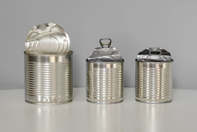 Close-up of objects on table against white background