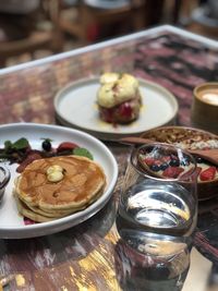 High angle view of dessert in plate on table