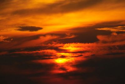 Low angle view of cloudy sky at sunset