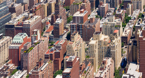 High angle view of buildings in city