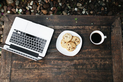 High angle view of coffee cup on table