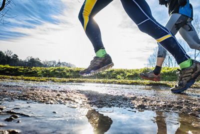 Footing shoes close-up on a trail