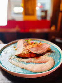 Close-up of food in plate on table