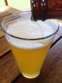 Close-up of beer on table