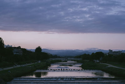 Scenic view of river against sky during sunset