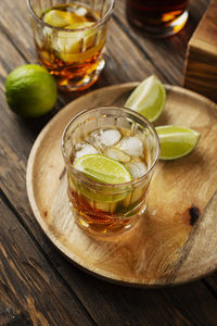 High angle view of drink on table