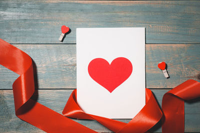 High angle view of heart shape on table