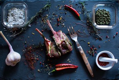 Directly above shot of ingredients on slate