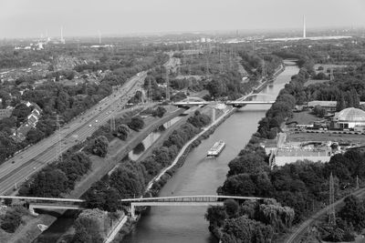 High angle view of buildings in city