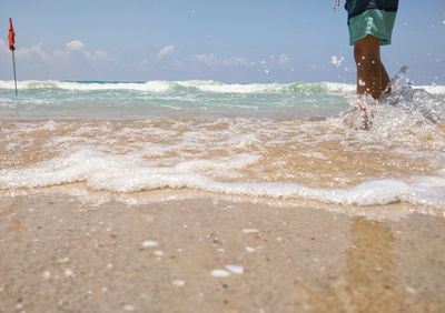 Low section of person standing at beach