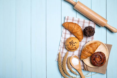 High angle view of breakfast on table