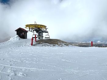 Snow covered land against sky