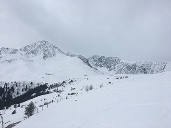 Scenic view of snow covered mountains against sky