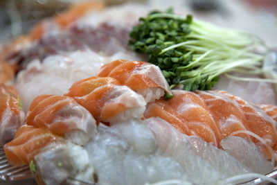 Close-up of croaker sashimi in plate