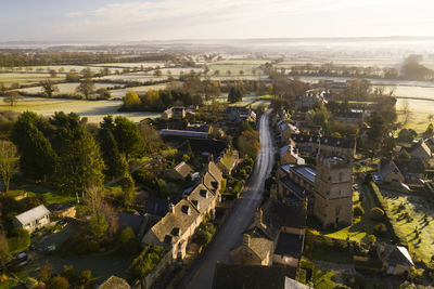 High angle view of buildings in city