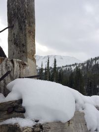 Snow covered land against sky