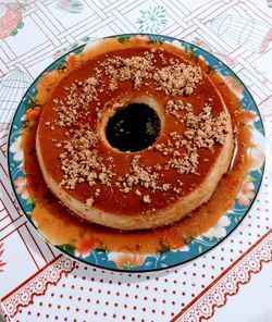 High angle view of cake in plate