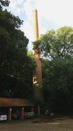 Low angle view of trees and temple against sky