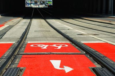 High angle view of text on railroad tracks