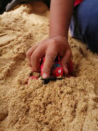 Close-up of hands on sand