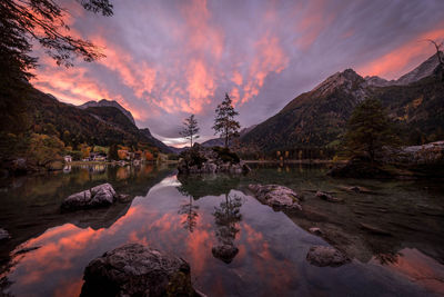 Scenic view of lake against sky during sunset