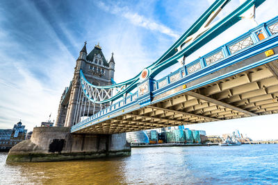 View of bridge over river against cloudy sky