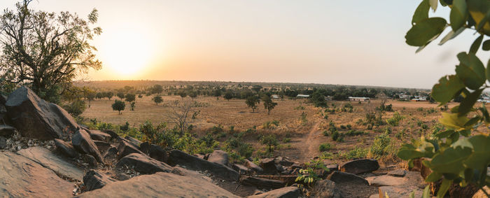 Scenic view of landscape against sky during sunset